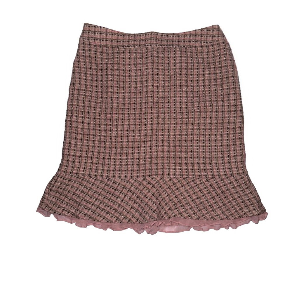 Petite Side-Zip Tweed Flounce Skirt Pink Plaid Women's Size 10P